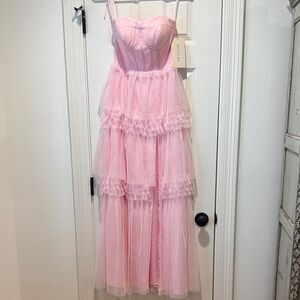 Revelry Pink Strapless Tulle Gown